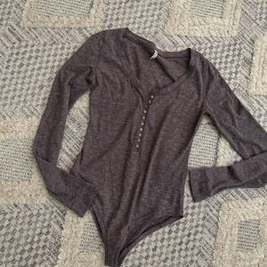 Free People Intimately Heather Purple Button Down Henley Long Sleeve Bodysuit M